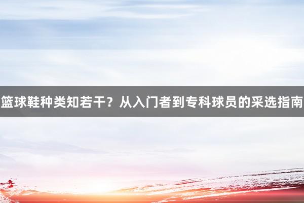 篮球鞋种类知若干？从入门者到专科球员的采选指南